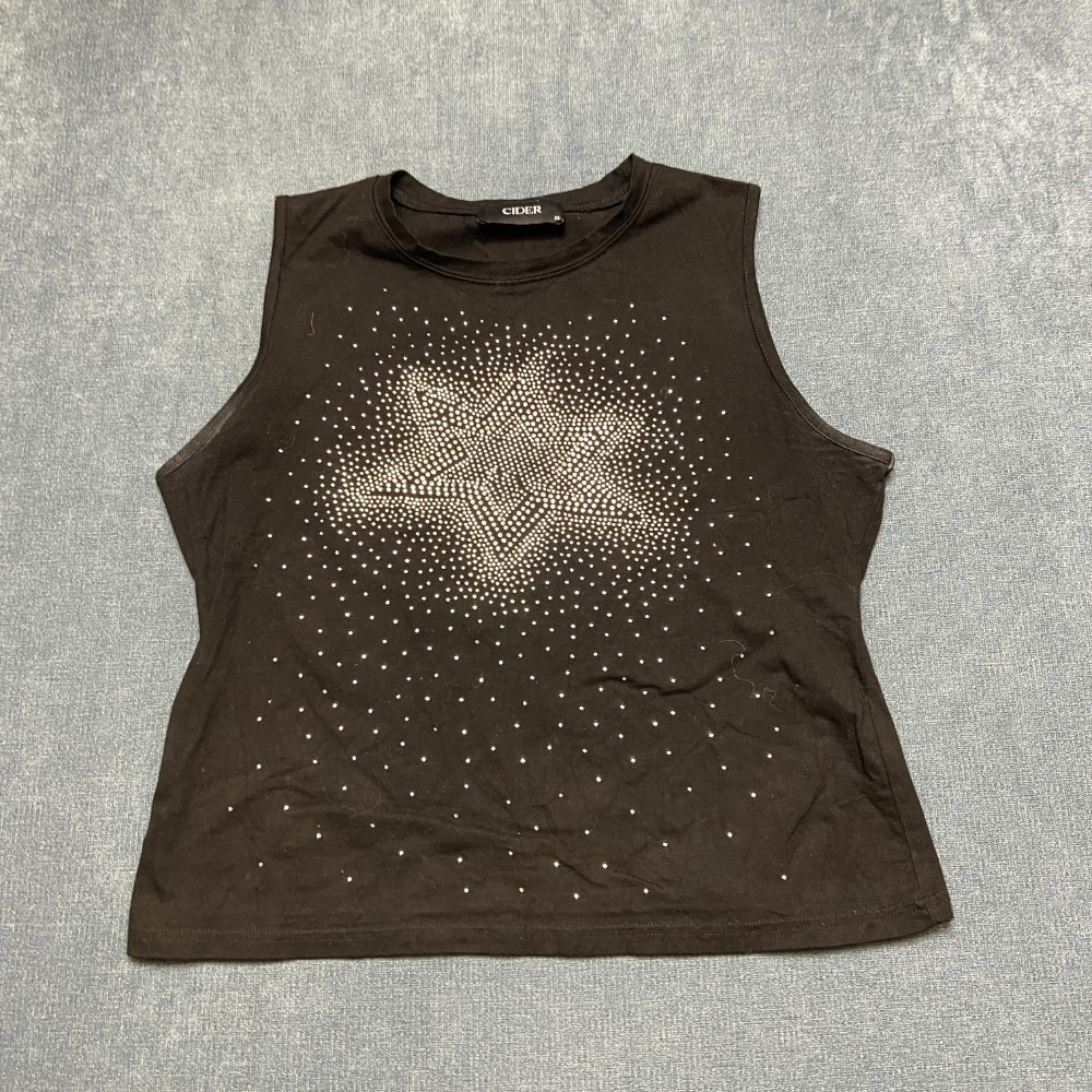 Cider Tank Top Womens XL Black Rhinestone Star Graphic Crew Neck Sleeveless